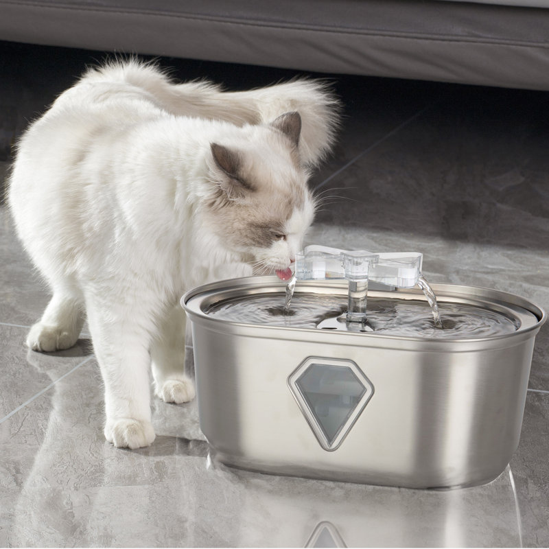 Stainless Steel 3.5L Pet Water Fountain with Water Level Window