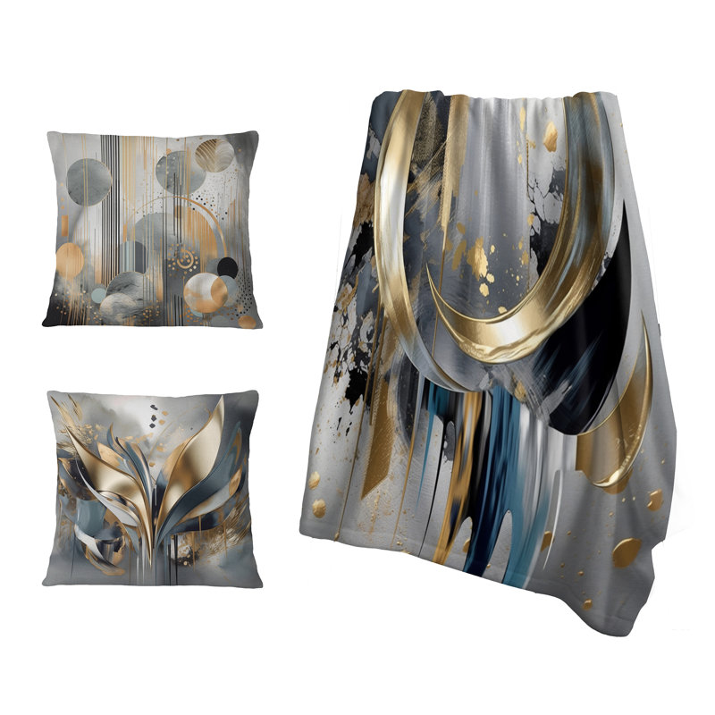 Abstract Shapes And Lines I - Ensemble de couverture et oreiller en marbre Abstract