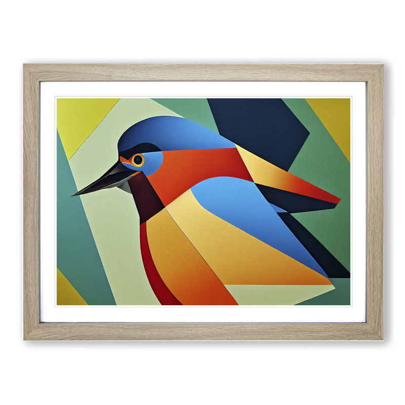 Kingfisher Bird Abstract Vol.3 - Framed Print, 46cm H x 64cm W x 2cm D, Oak