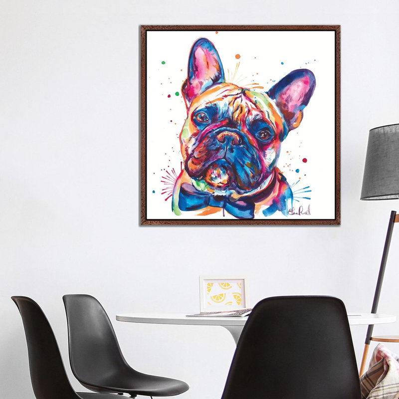 Bowtie Frenchie by Weekday Best - Painting Print on Canvas, Classic Brown Wood Framed, 93.98 cm H x 93.98 cm W