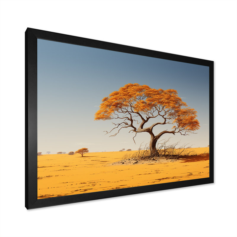 Arbre africain Tonnelle III sur toile, Cadre photo noir, H 24 po x l 32 po x P 1 po