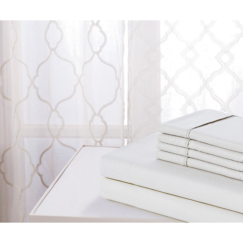 Bamboo Luxury Chevron Embossed 4-Piece Sheet Set, White, Twin Sheet Set + Fitted Sheet + 1 Pillowcase