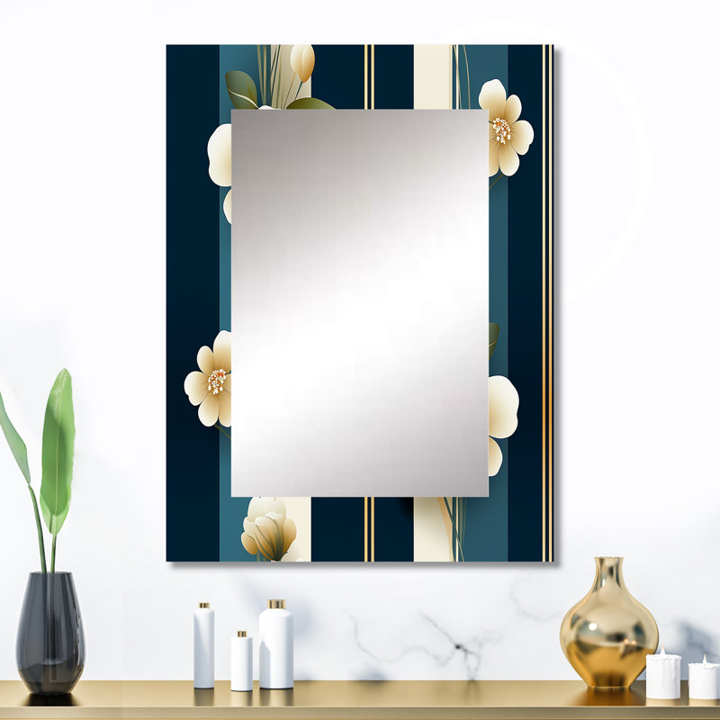Symarah Classic Elegant Floral Striped Serenity - miroir mural unique rayé, miroir rétro, impression d'art en métal