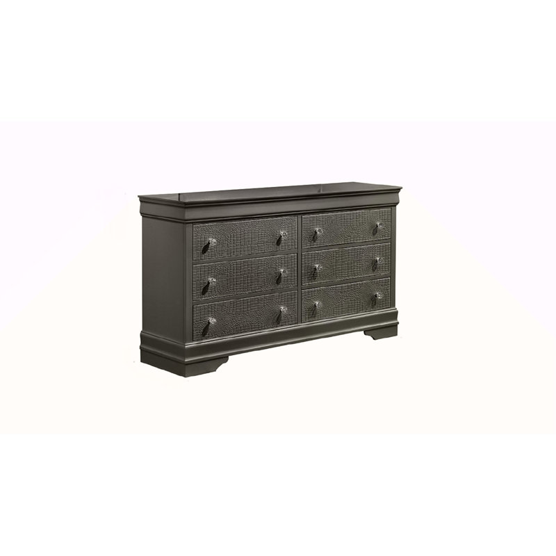 Commode 6 tiroirs de style moderne Blaze en bois gris métallique (seulement la commode), Gris métallique