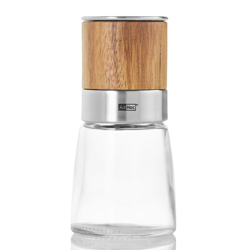 Akasia Wood and Glass Salt or Pepper Mill with Metal Accents