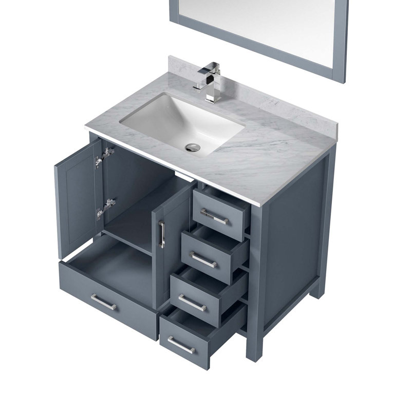 Bath Vanity,Left Offset,Faucet Set, And 34 In. Mirrors, Light Gray