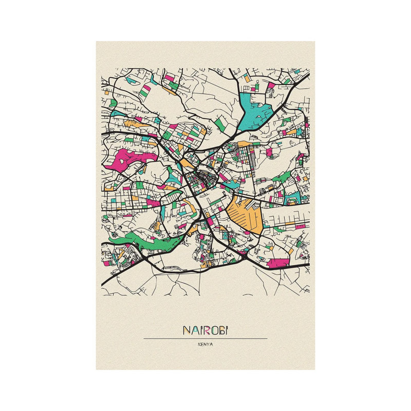 Nairobi, Kenya Map by Ayse Deniz Akerman - Wrapped Canvas Painting, 20.32 cm H x 30.48 cm W