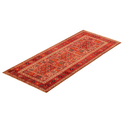 Tapis décoratif en laine rouge de conception unique 5 pi 1 po X 10 pi 1 po noué à la main 1980S