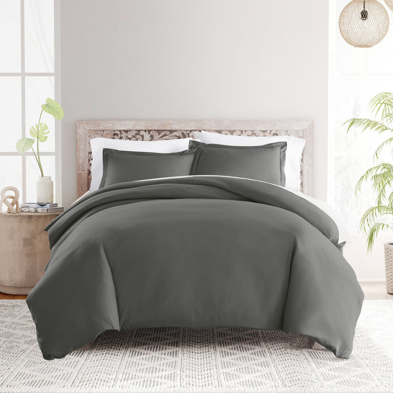 Super Soft Microfiber Duvet Cover Set, Gray, Queen Duvet Cover + 2 Shams