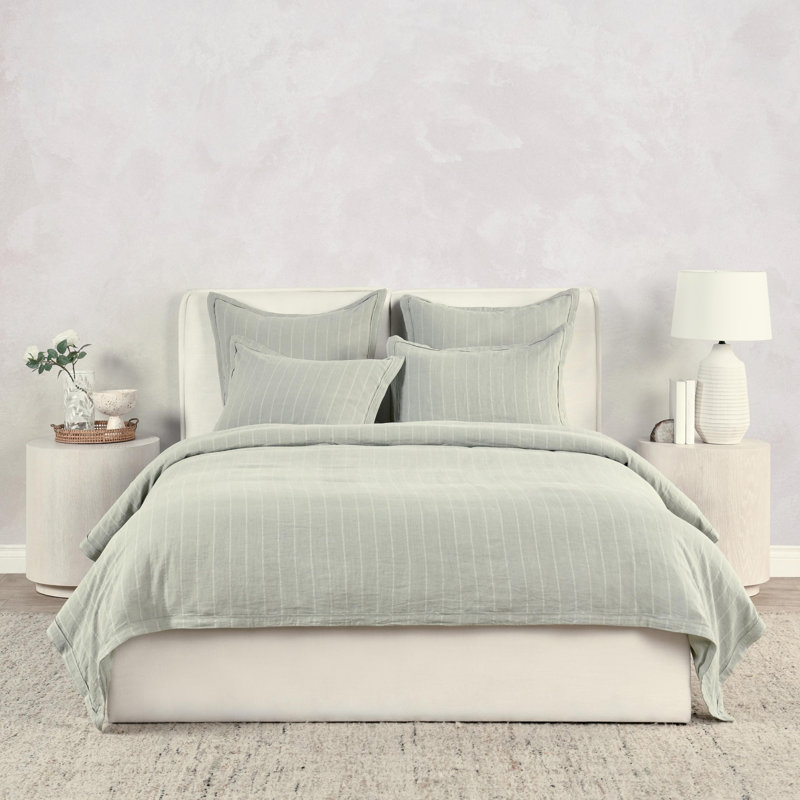 Housse de couette en lin Allensby Tasmin, Housse de couette pour très grand lit, Vert sauge