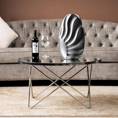 Round Coffee Table for Living Room Furniture Centre Table with Stainless Steel Base