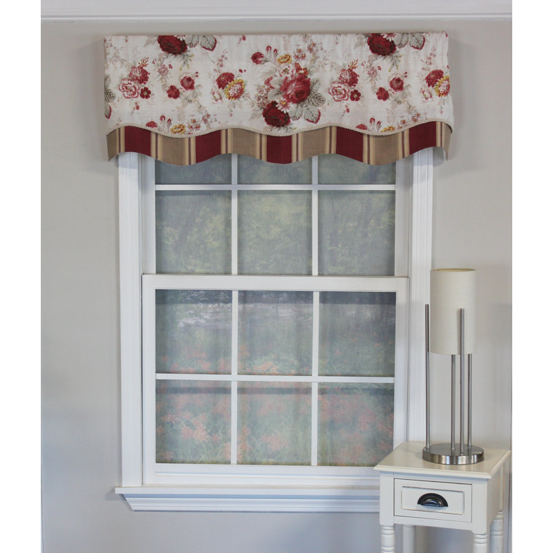Striped Cotton Scalloped 50.00'' W Window Valance in Ivory
