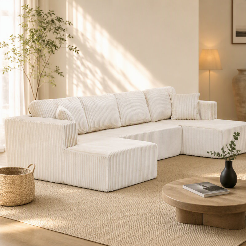 Canapé d'angle modulaire en forme de U, canapé compact pour salon et chambre, canapé moderne et minimaliste en velours côtelé, gain de place et confortable