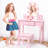 Kids Vanity Set with Mirror and Light Makeup Table and Stool Wooden Vanity Table and Chair Playset-2042239974