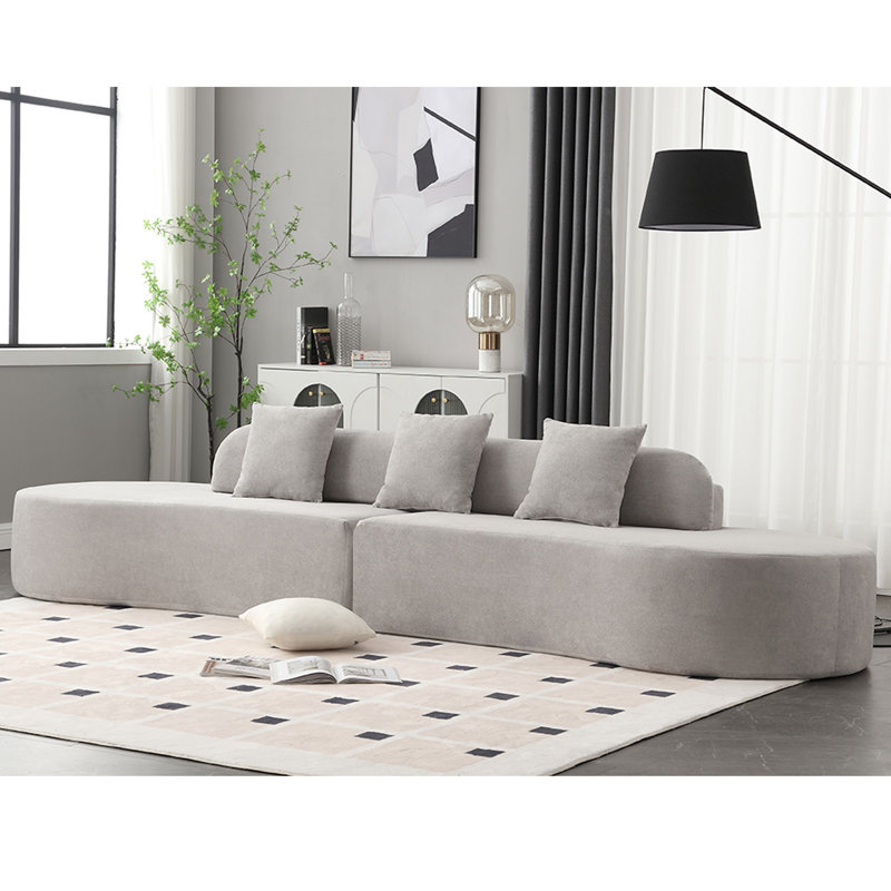 Nova Boneless 130.5" Modern Curved Combination Sofa with 3 Pillows, Gray