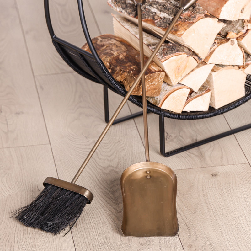 Alexeis Iron Fireplace Tool Set, Brass Antique