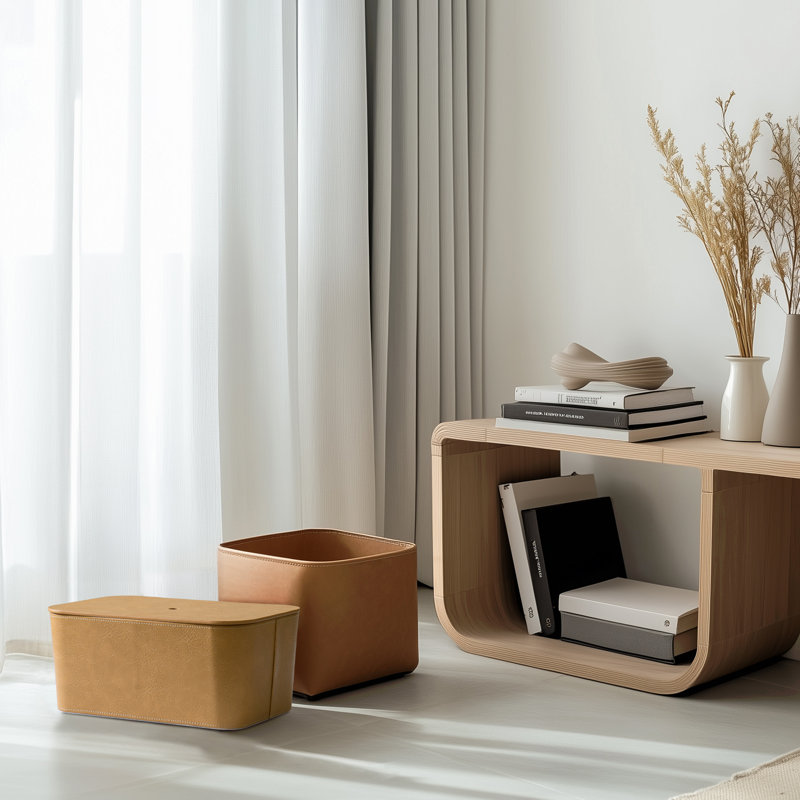 Storage Baskets with Lids, Stackable Storage Boxes Set of 2, Camel/Beige