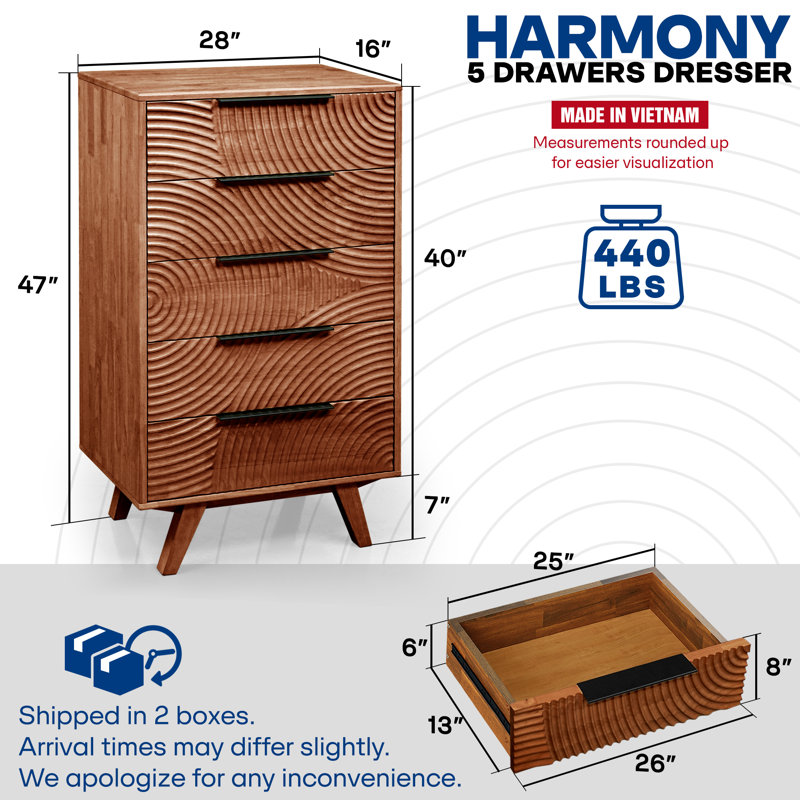 Grande commode à 5 tiroirs ACACIA Harmony, Noyer