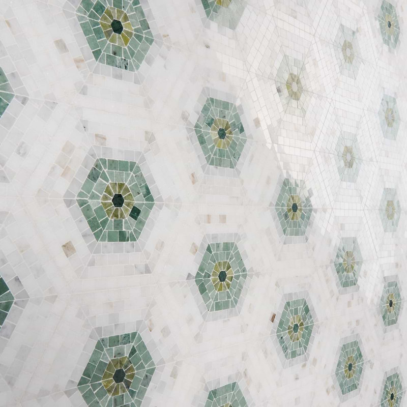 Ako 6" Hexagon Marble Micro Mosaic Tile, Verde Green