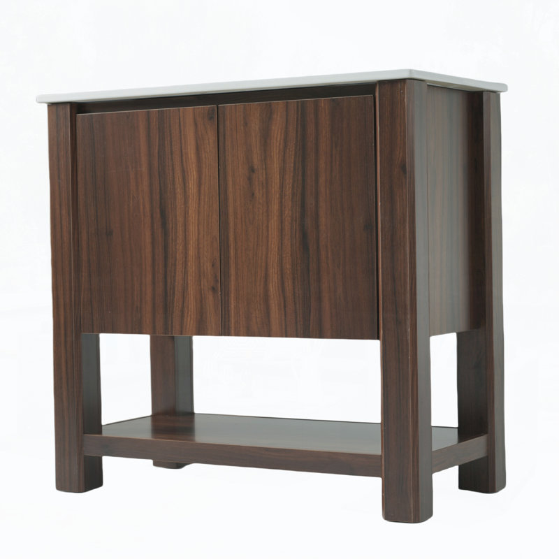 Meuble-lavabo moderne 35,5 po avec lavabo en céramique, Antique naturel