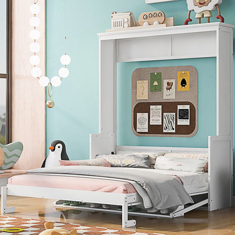 Grand lit escamotable avec tablette, Blanc