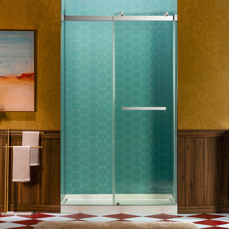 44-48" W x 80" H Double Sliding Semi- Frameless Shower Door with 5/16"(8mm) Clear Tempered Glass, Nickel