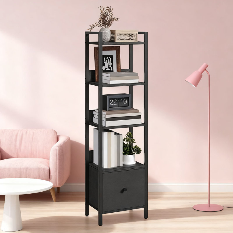 Bibliothèque à 5 niveaux avec tiroir, petite bibliothèque de rangement pour le salon, la chambre à coucher, le bureau, la cuisine et le design compact