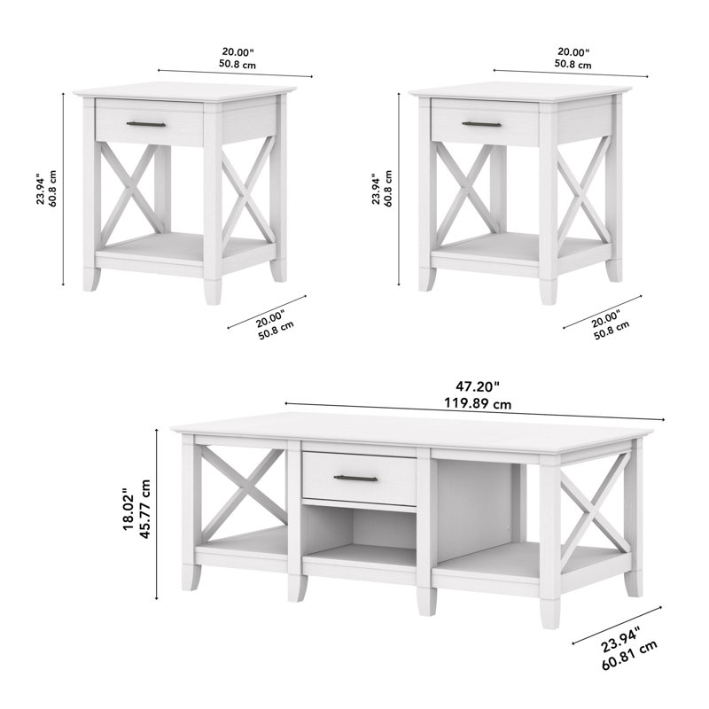 Ensemble de tables basses 3 pièces Huckins, Chêne blanc pur