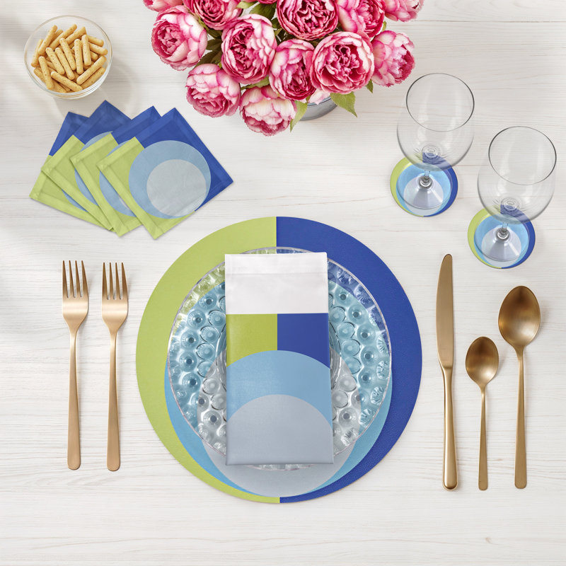 Sous-verres ronds en cuir Vegan, Vert acide bleu