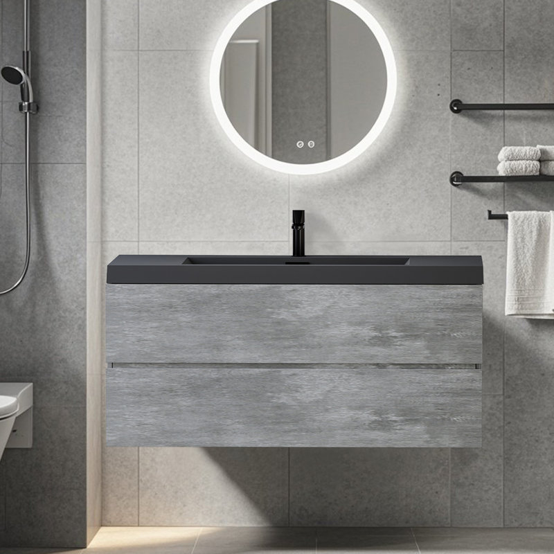 Meuble-lavabo mural mural flottant simple gris, 48"