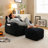 Giant Plush Bean Bag Chair with Armrests and Footstool - Comfy Beige Beanbag Chaise Lounge for Adults and Kids, Indoor & Outdoor Use-1090592777