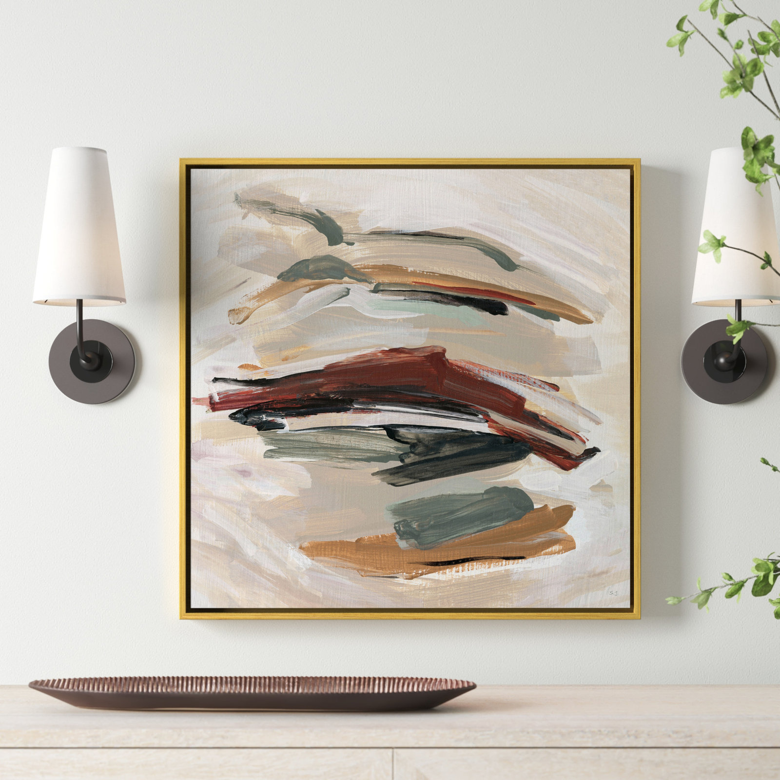 Spring Shadows by Susan Jill - Floater Frame Painting on Canvas, Gold , 25.5" H x 25.5" W