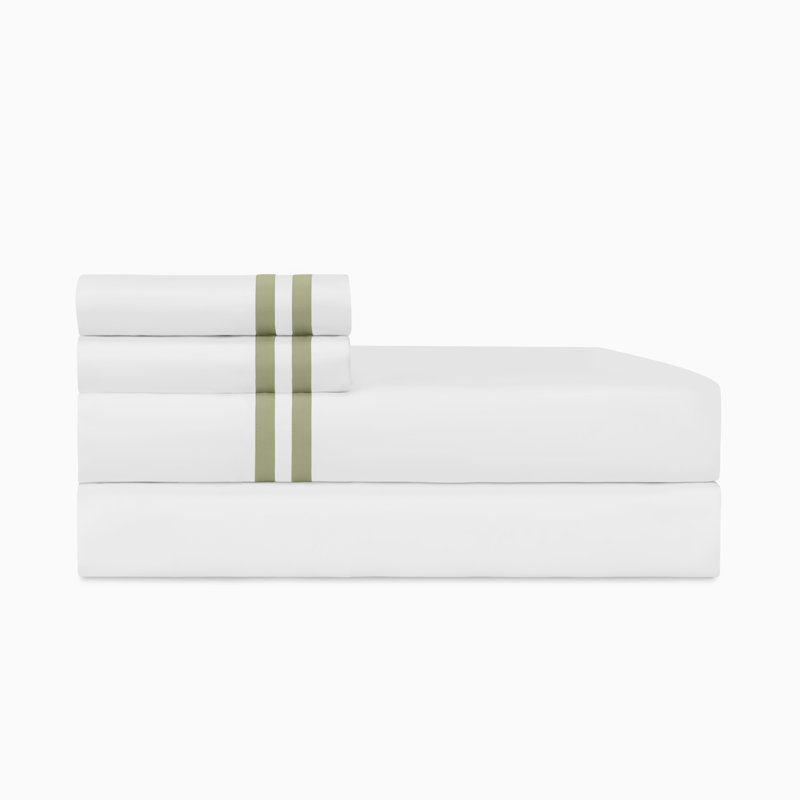Ribbons Sateen Sheet Set, White/Piana, Twin