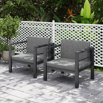 Aluminum Patio Furniture Club Chairs with Cushions (Set of 2)