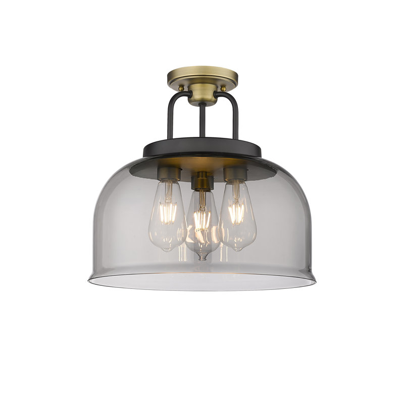 Plafonnier semi-encastré 3 lumières 15 po Kahana, Noir / laiton brossé, Plaqué couleur fumée