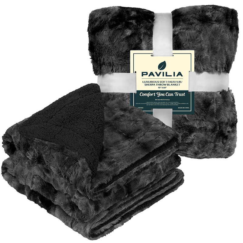 Black Tie-Dye Faux Fur Sherpa Reversible Throw Blanket