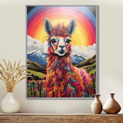 Alpaca In Chile Mountain Rainbow Landscape II - Llama Animal Wall Decor