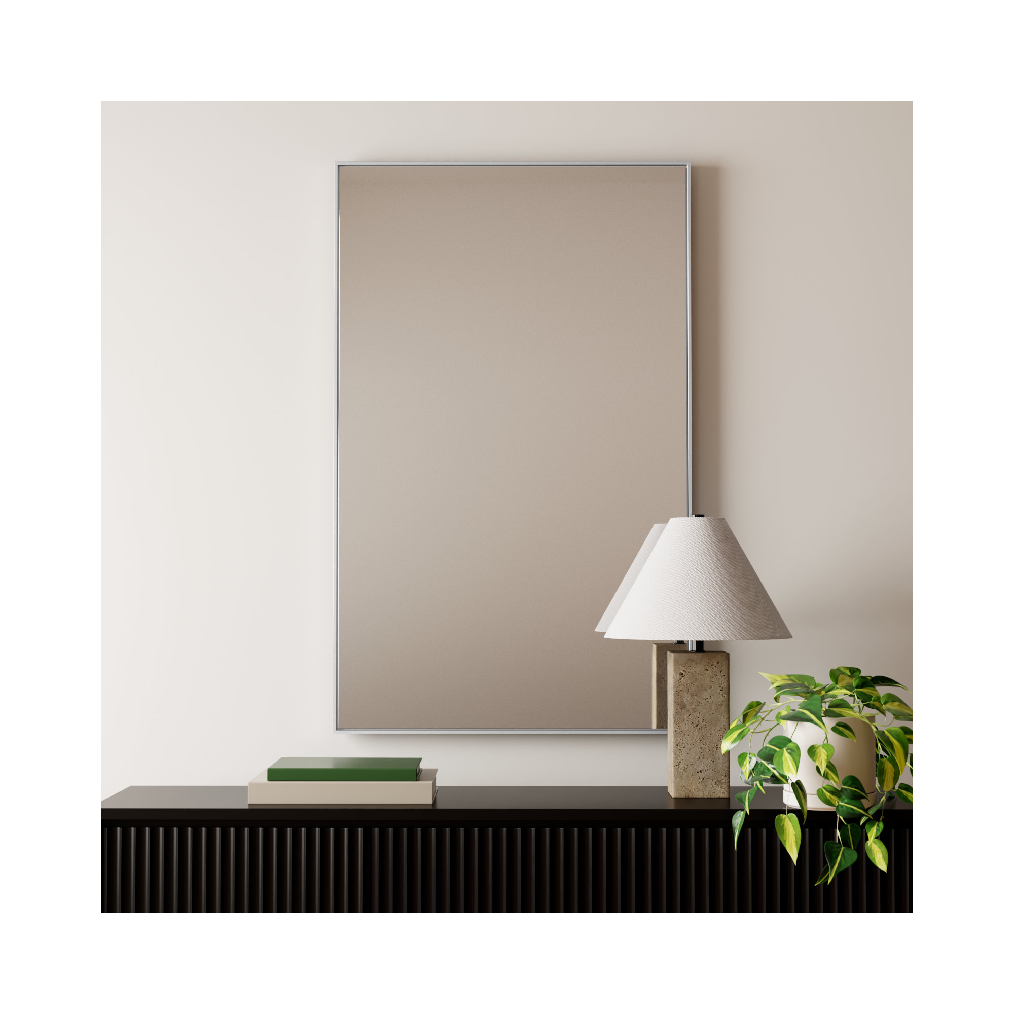 Sabine Metal Rectangle Wall Mirror, 48" x 30", Silver