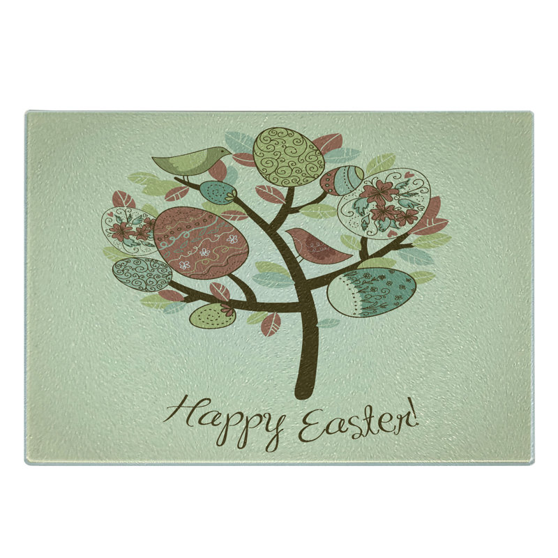 Ambesonne Easter Tempered Glass Cutting Board Vintage Spring Foliage Multicolor