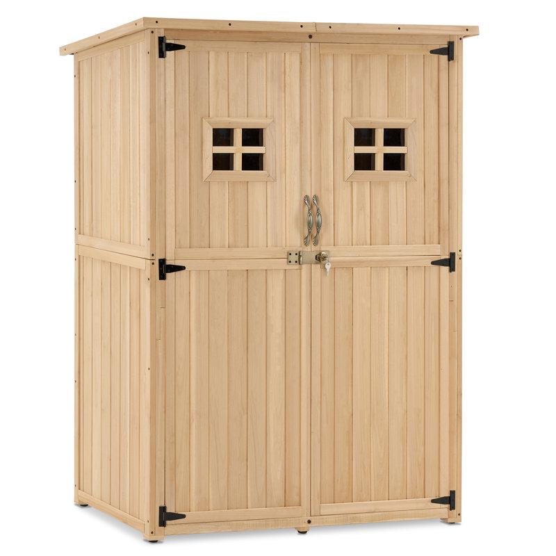 4 ft. W x 2 ft. D Outdoor Wooden Storage Shed with 2 Shelves and Lock, Natural