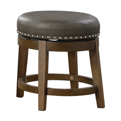 Tabourets ronds et pivotants de 2, siège en similicuir gris à 360 degrés avec garniture cloutée, structure en bois massif brun pour les meubles de salle à manger, tabourets de salle à manger pivotants et 2 pièces