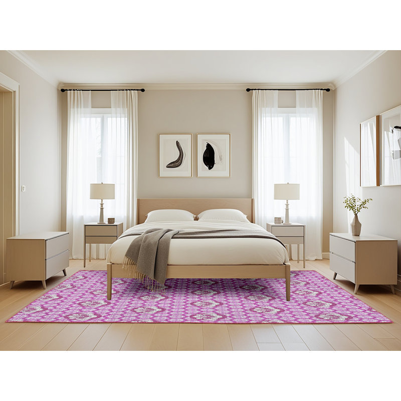 Tapis rose tissé à la machine, Rectangle 5 pi x 8 pi