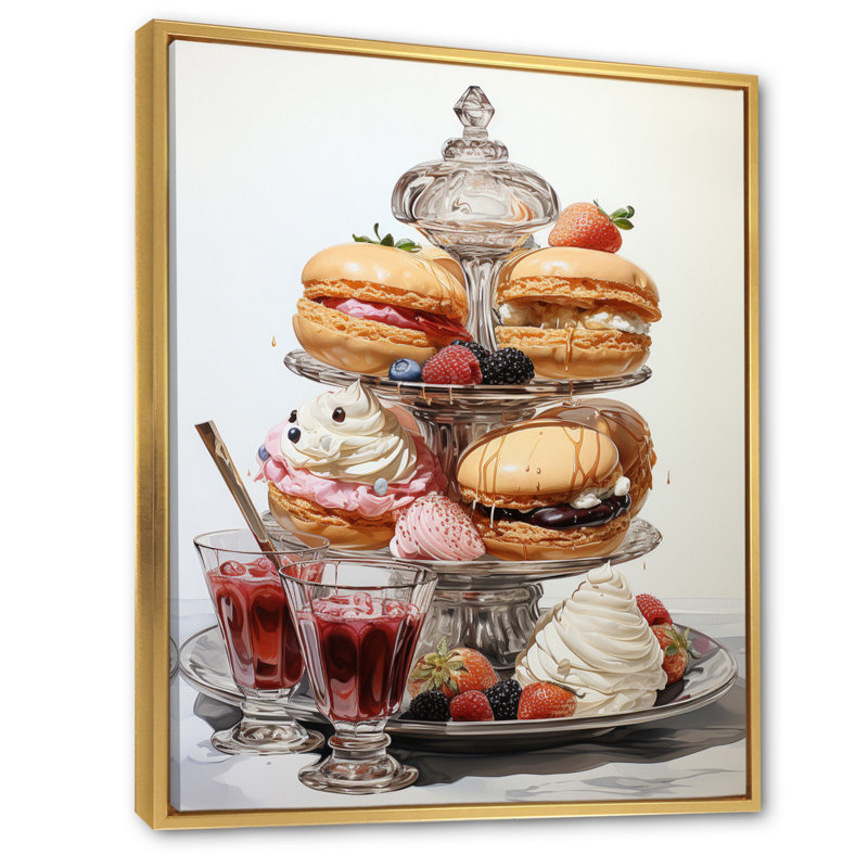 Food French Pastries II - Décoration murale aliments et boissons, H 40 po x l 30 po x P 1,5 po, Cadre flottant doré