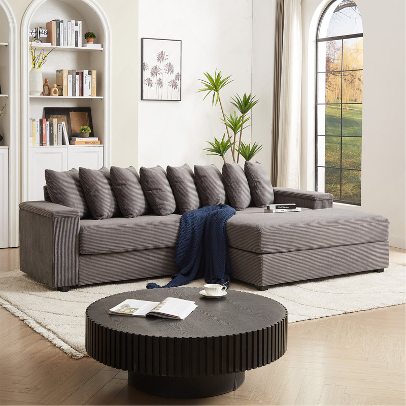Canapé en L surdimensionné avec méridienne Luxe, Velours côtelé gris