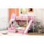 Lit superposé simple rose, pin, 2 tiroirs, 3 tablettes et glissade pour lit amusant Twintwin, couleur, glissade, sans matelas inclus-211280042-211280053