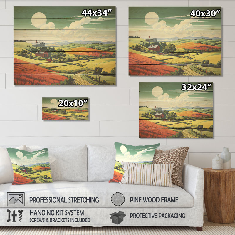 Minimalist Indiana Barns Countryside I - Barns On Wood Print, 30" H x 40" W x 0.78" D