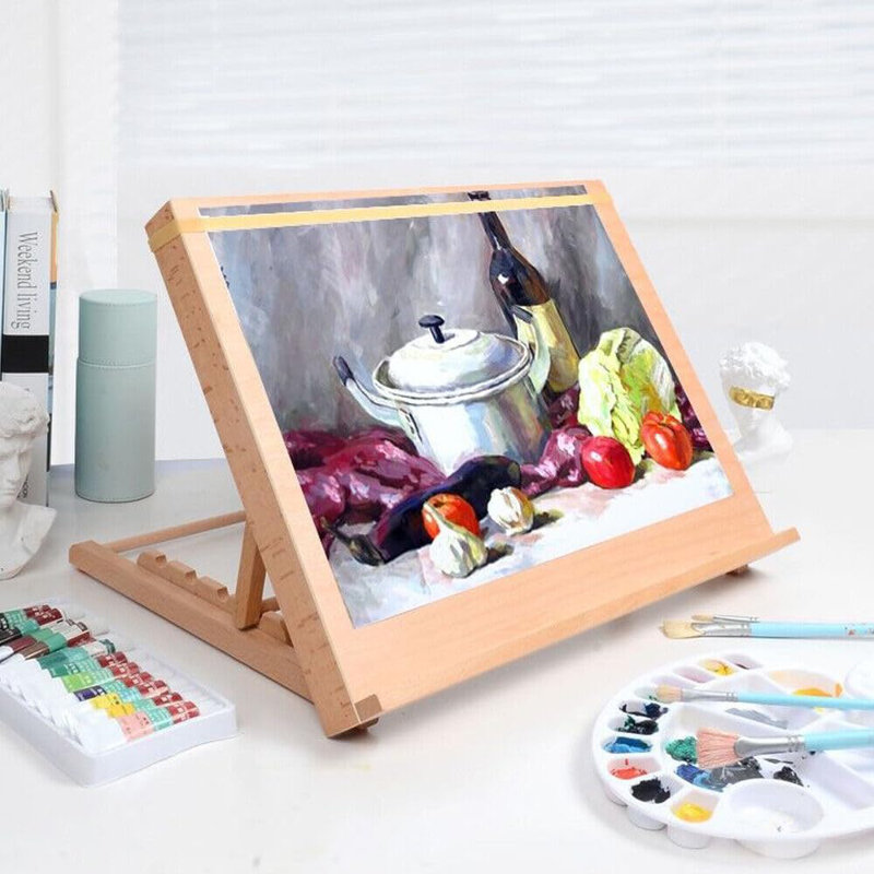 Adjustable Desktop Easel Stand - 47x36cm Beech Wood Tabletop Art Easel For Artists, Kids & Students - Foldable Drawing Board With 5 Angle Positions For Painting, Sketching & Display