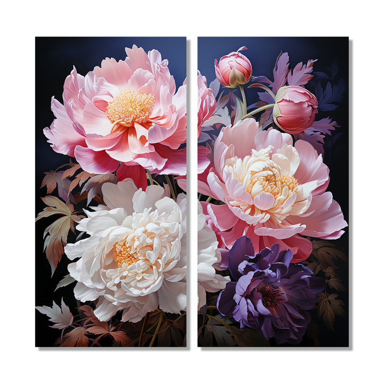 Art asiatique pivoines en rose II - art mural sur toile rose 2 panneaux, 20" H x 24" W, Wrapped Canvas, Does Not Apply