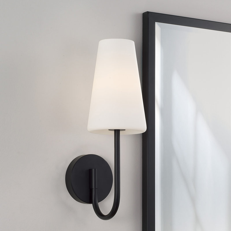 Matte Black Sconce with Soft White Glass Shade