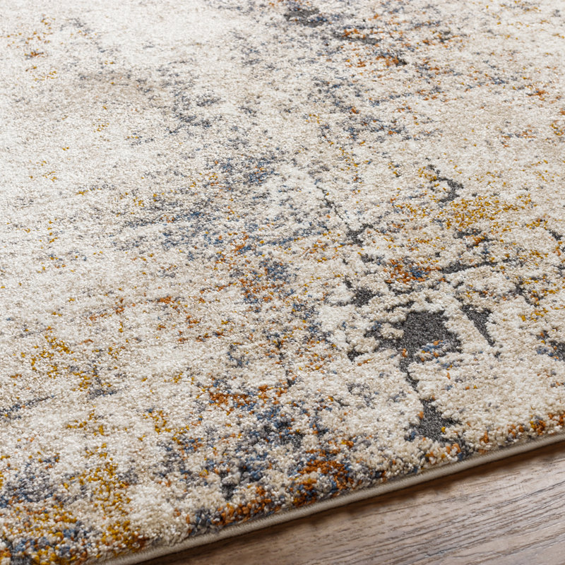Tapis bleu / beige / gris en polypropylène tissé à la machine Dunigan, Carré 7 pi 10 po